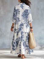 Dahlia | Bohemian Blue Floral Tiered Maxi Dress