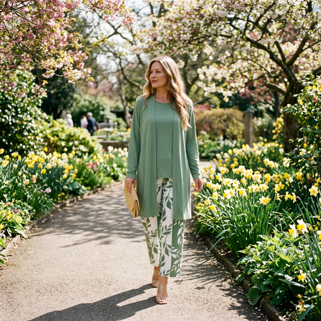 Willow | Sage Leaf-Print Three-Piece Set