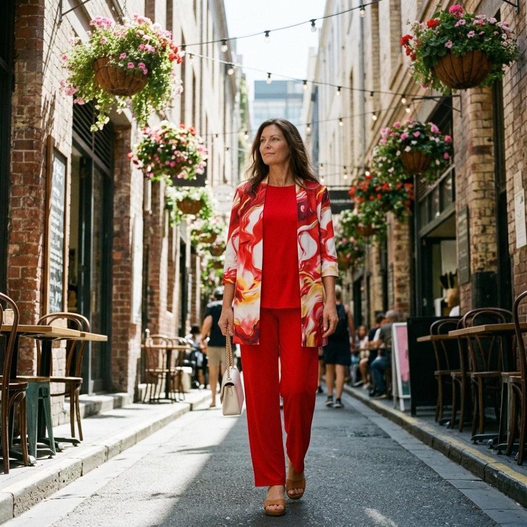 Theodora | Red Swirl-Print Three-Piece Outfit