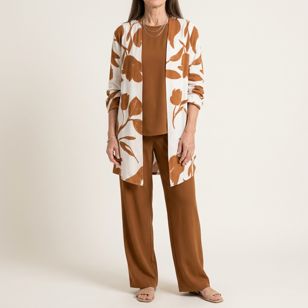 Henrietta | Caramel Leaf-Print Three-Piece Set