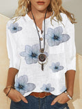 Floral Print Button-Front Casual 3/4 Sleeve Blouse