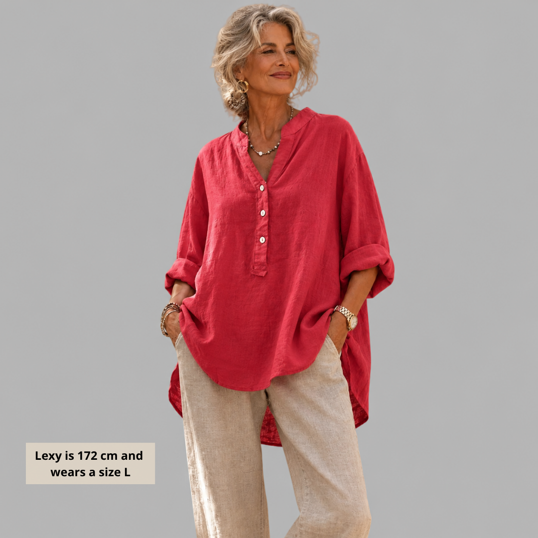 Veronique Elegant Cotton-Linen Blouse