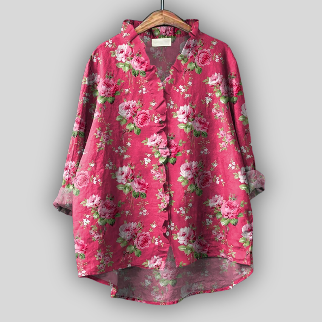 Flora Elegant Cotton-Linen Blouse