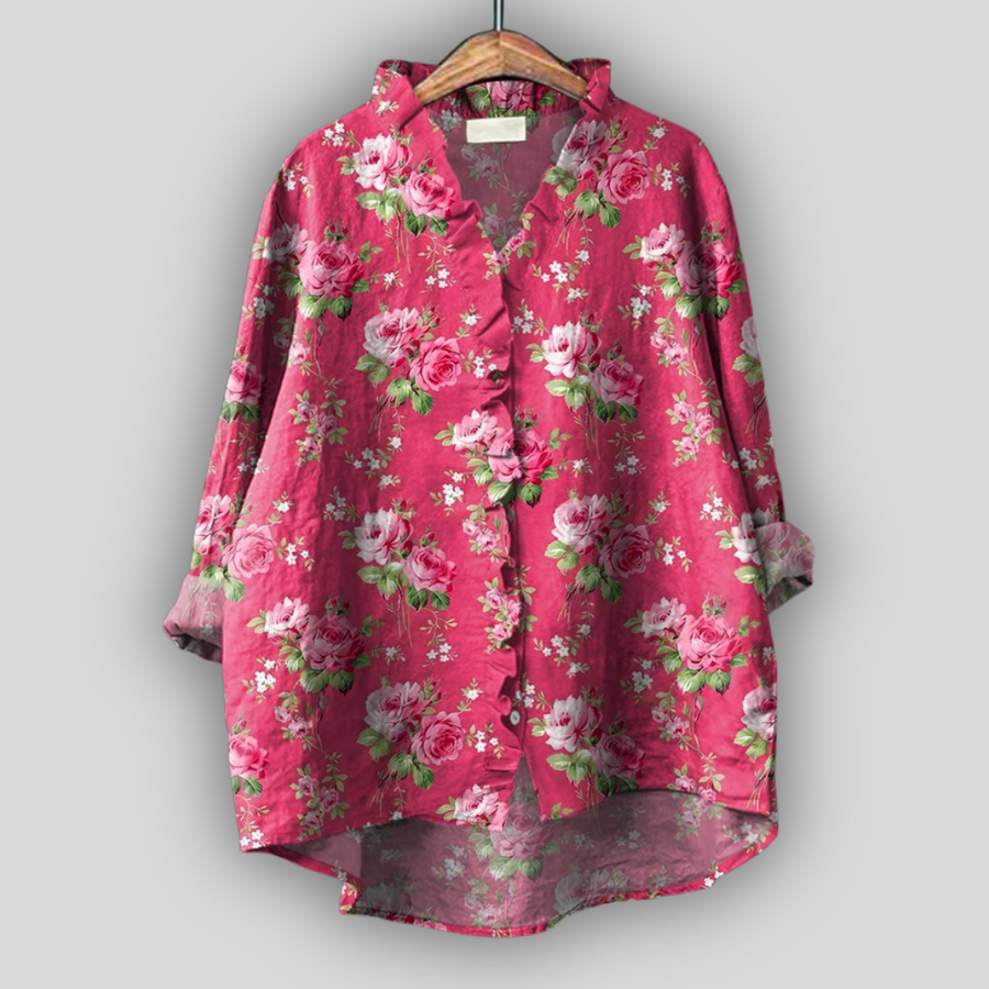 Flora Elegant Cotton-Linen Blouse