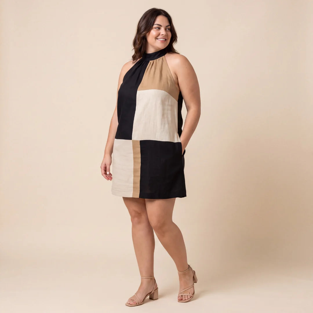 SABRINA | COLORBLOCK HALTER MINI DRESS