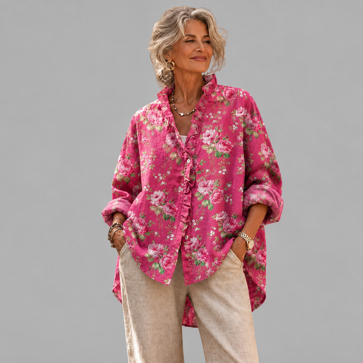 Flora Elegant Cotton-Linen Blouse