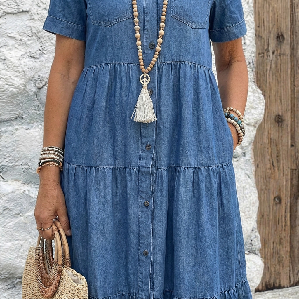 Odelia | Relaxed Tiered Button-Front Midi Dress